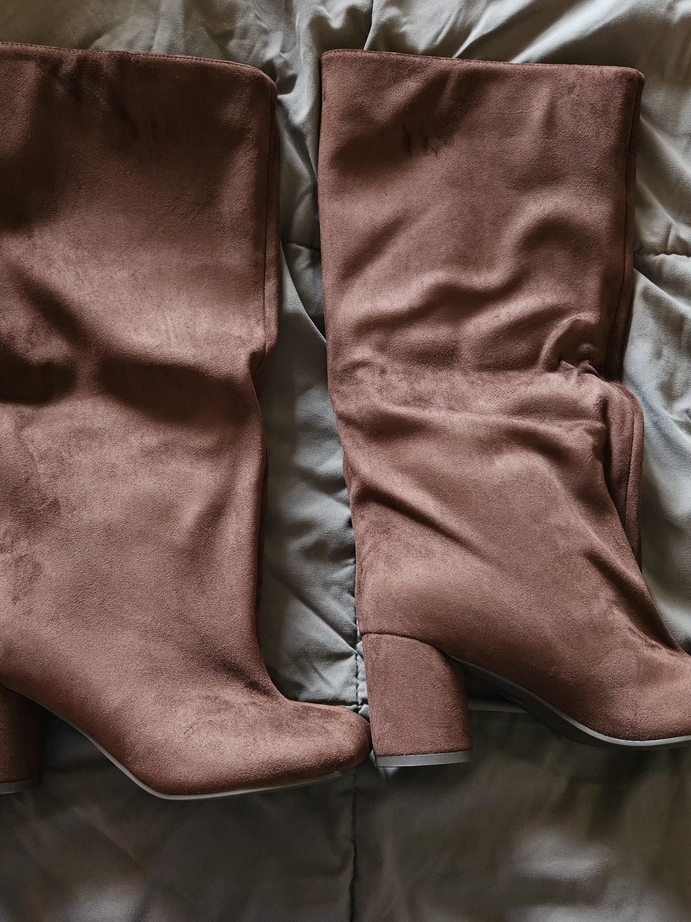 Vivianly Brown Suede Block Heel Mid-Calf Boots